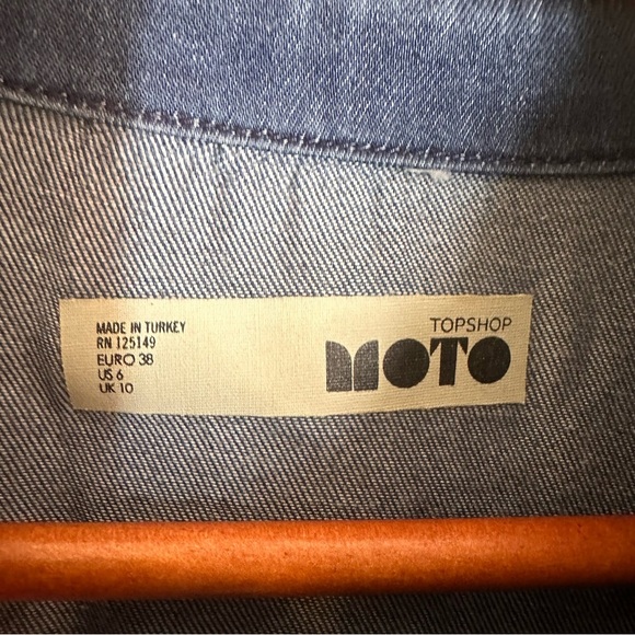 Topshop Moto Denim Shirt Dress Blue Long Sleeve Size 6 - Picture 3 of 6